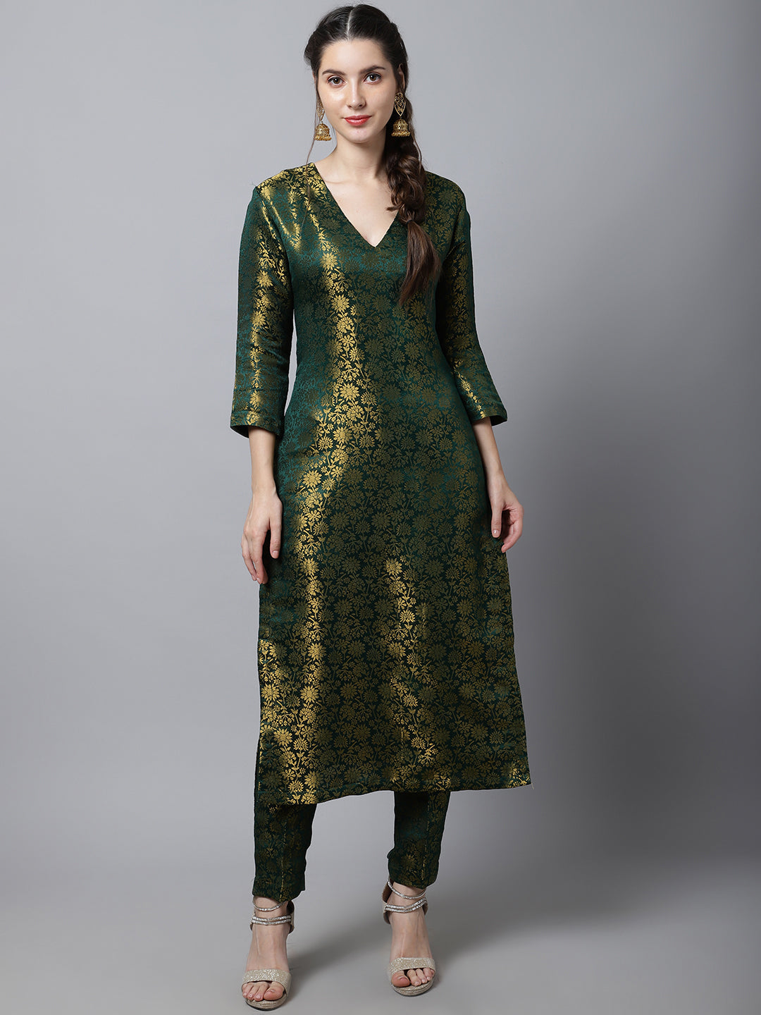 Buy Tierra Boutique Women's Green Hand Block Printed Cotton Kurti with Straight  Pant Set for Young Girls - L at Amazon.in